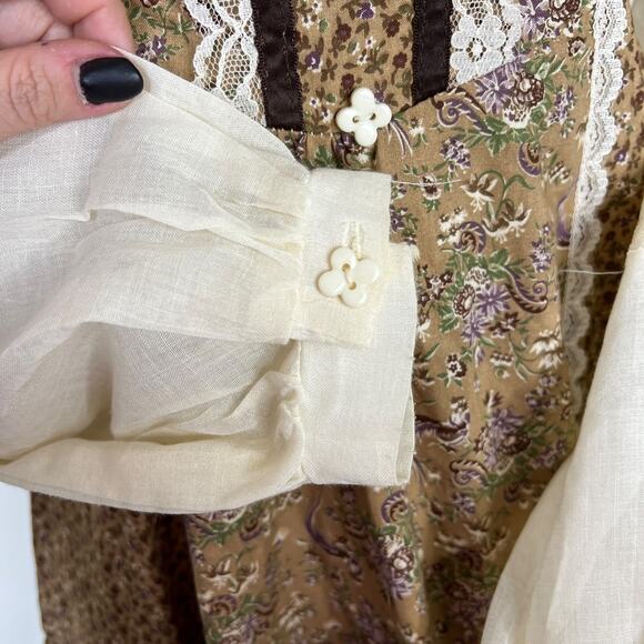 Gunne Sax Vintage 70s Cottagecore Long Sleeve Prairie Dress Floral Calico 5, XXS - Picture 5 of 11